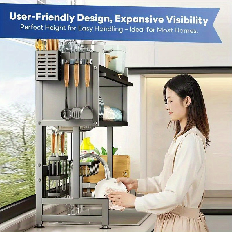 Over The Sink Dish Drainer Drying Rack 3 Tier Over Sink Dish Rack For A Tidy Kitchen Sink Shelf Organized Space-Saving Dish Rack With Cover For Dishes, Glasses, Bowls, And Cutlery