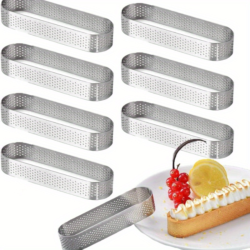 

8pcs Stainless Steel Oval Tart Molds Set - French Desserts, Mousse & Fruit Pies - Kitchen Baking Tools