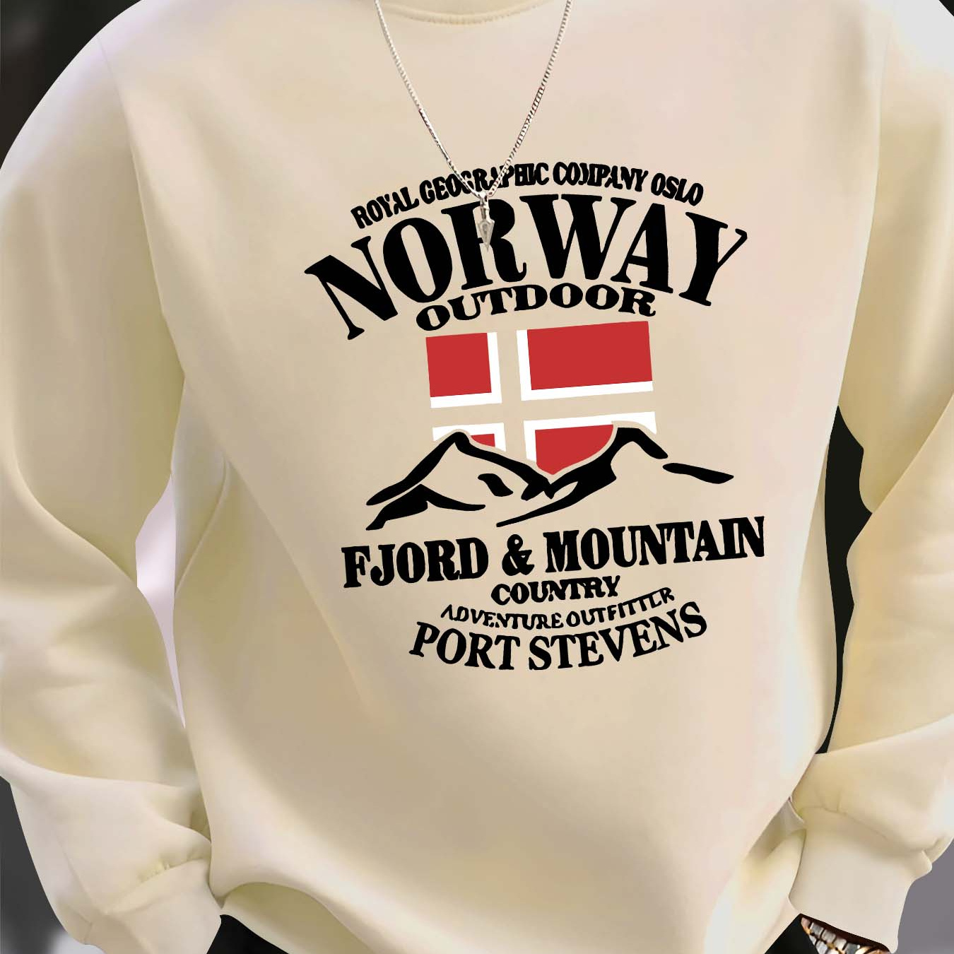 

Norway Flag With Mountain , Men's Trendy Crew Neck Long Sleeve Sweatshirt, Men's Casual Comfy Long Sleeve Pullover For , Men'