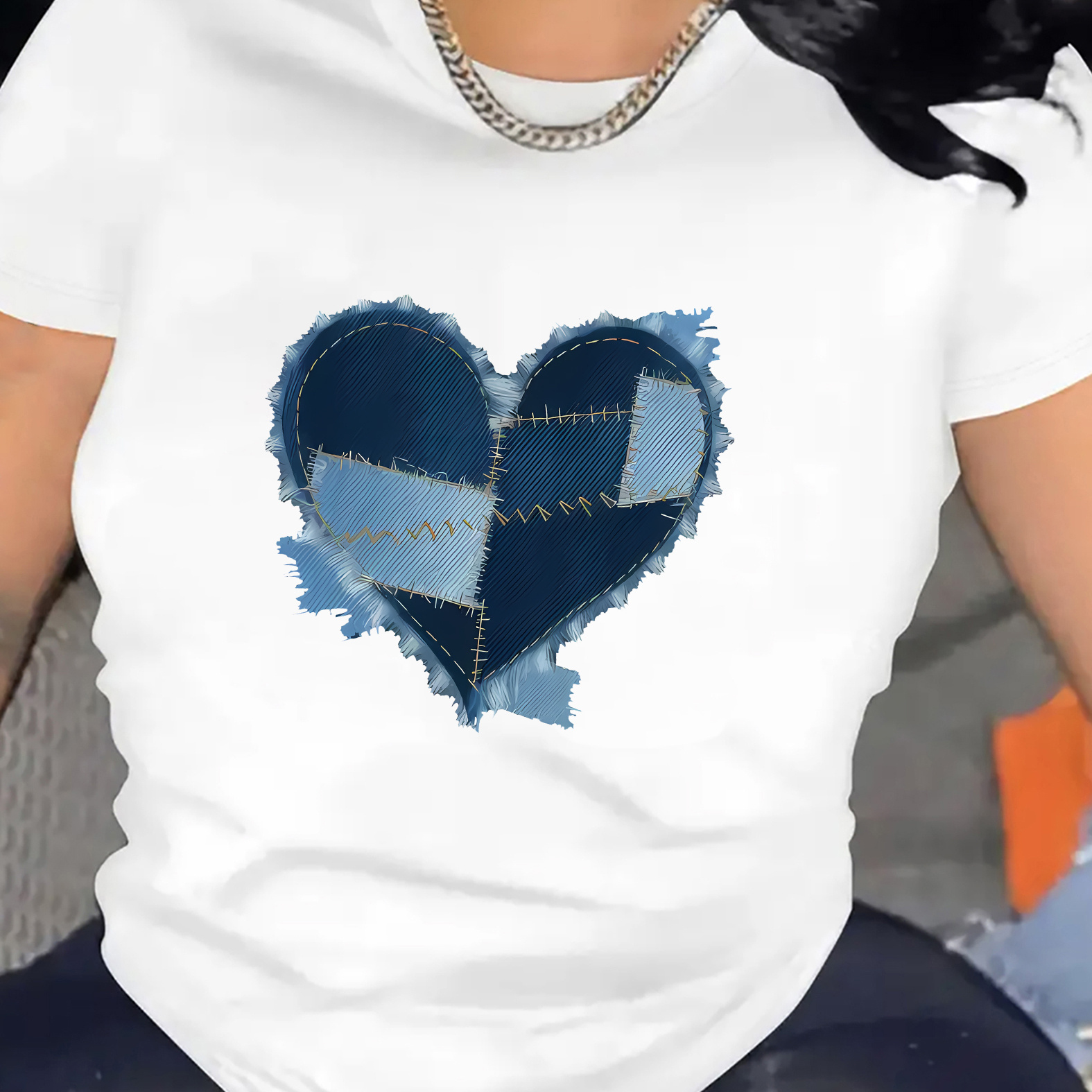 

Heart Neck T-shirt, Casual Short Sleeve T-shirt For , Women's Clothing