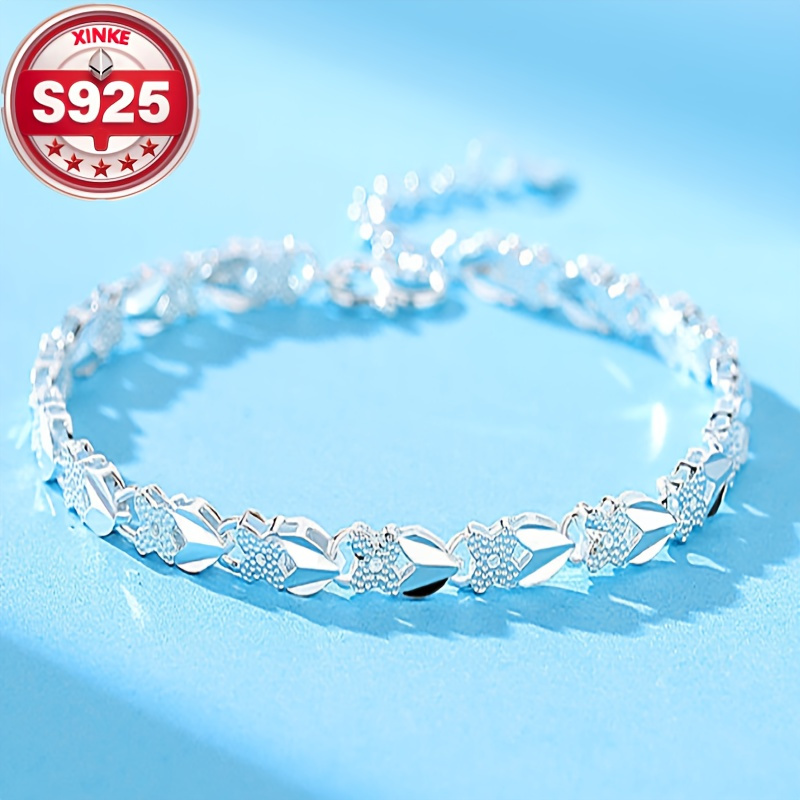 TEMU 1 Elegant 925 Sterling Silver Bracelet - Vintage Style, Casual Wear And Valentine's Day Gifts