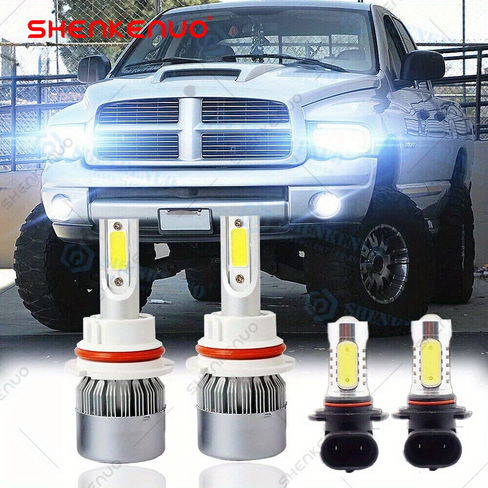 

4pcs 6000k White Led Headlight Bulbs High/low Beam + Fog Light Bulbs For 2003-2005 For Dodge For 1500 2500 3500, Without Battery