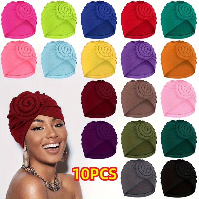 TEMU 10pcs/ Pack Color Mixed Hair National Headband Women's Hair Ties Solid Color Elastic Elastic Fried Dough Twists Knot Indian Headband