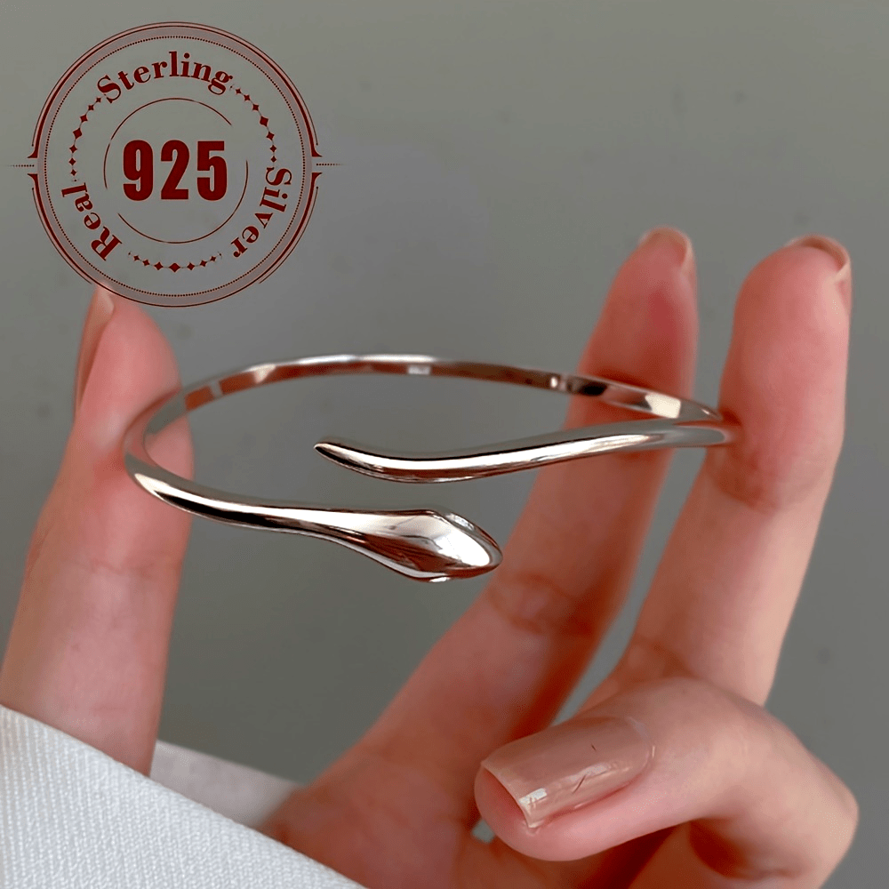 

Elegant Sexy Animal Theme Sterling Silver Cuff Bracelet, 925 Snake Shaped Bangle, Minimalist No Plating Design, Ideal For And Parties - 1pc