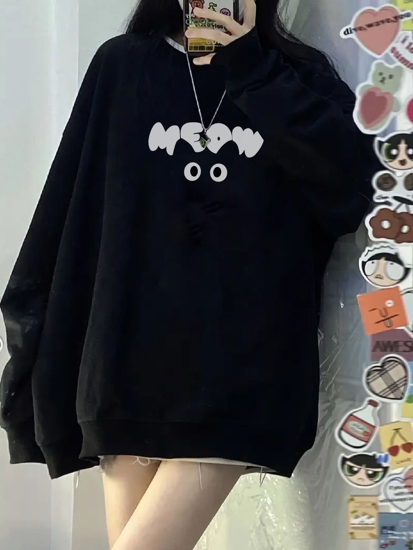 womens fashion oversized sweatshirt black korean style cute Temu