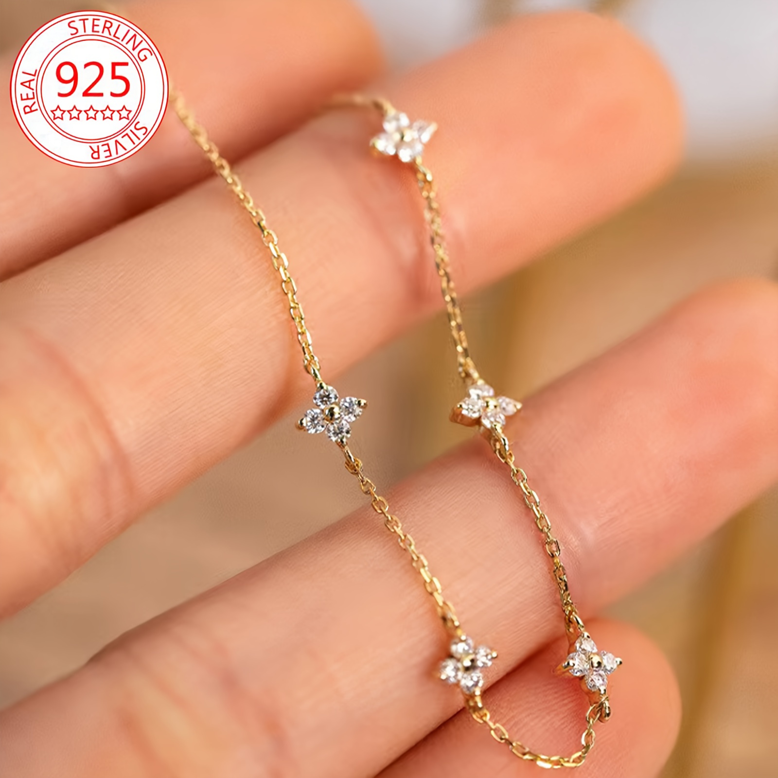 

Sterling Silver Floral Bracelet - 925 High-quality Jewelry With Sparkling Cubic Zirconia, Elegant Vintage Style, Day Gift, And Long- Accessory