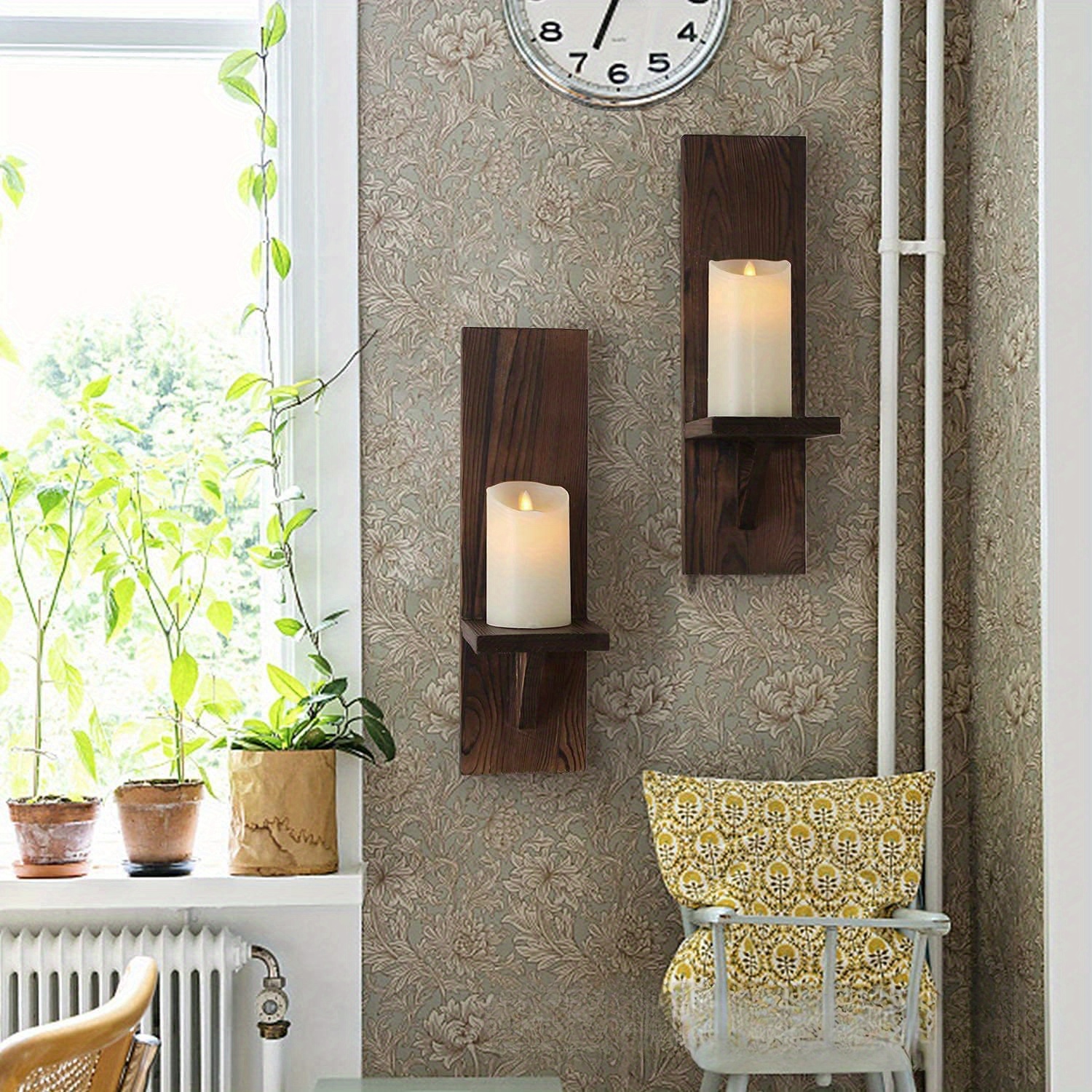 Set of 2 Bohemian Style Wooden Wall-Mounted Candlesticks