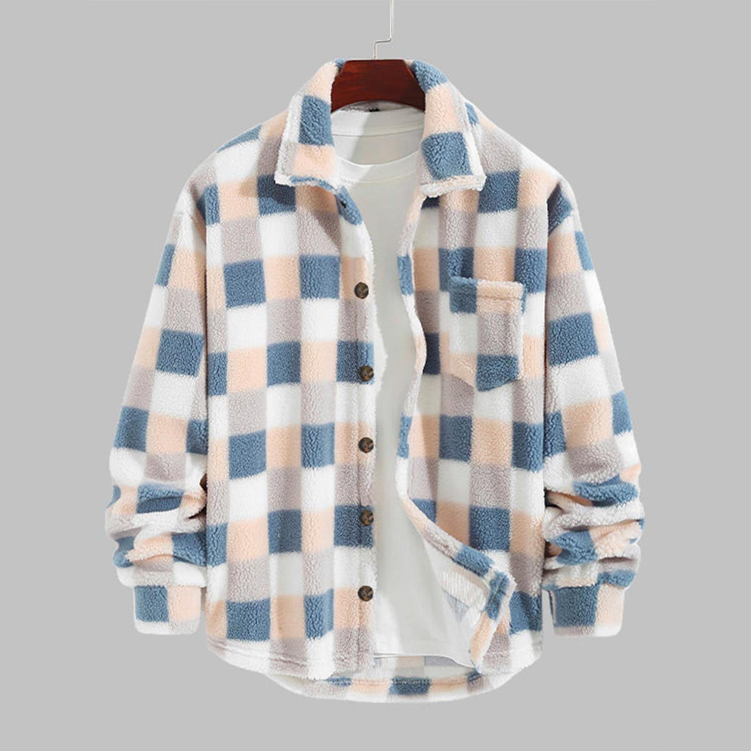 

Classic Checked Fluffy Fur Single Pocket Button Lapel Coat For Men