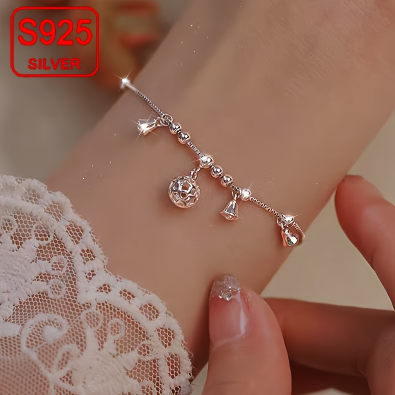 

Elegant 18k Gold-plated S925 Sterling Bracelet For Women, Simple Round Ball Charm, Hypoallergenic Jewelry For Weddings, Parties, Beach Holidays - Ideal Christmas & Thanksgiving Gift