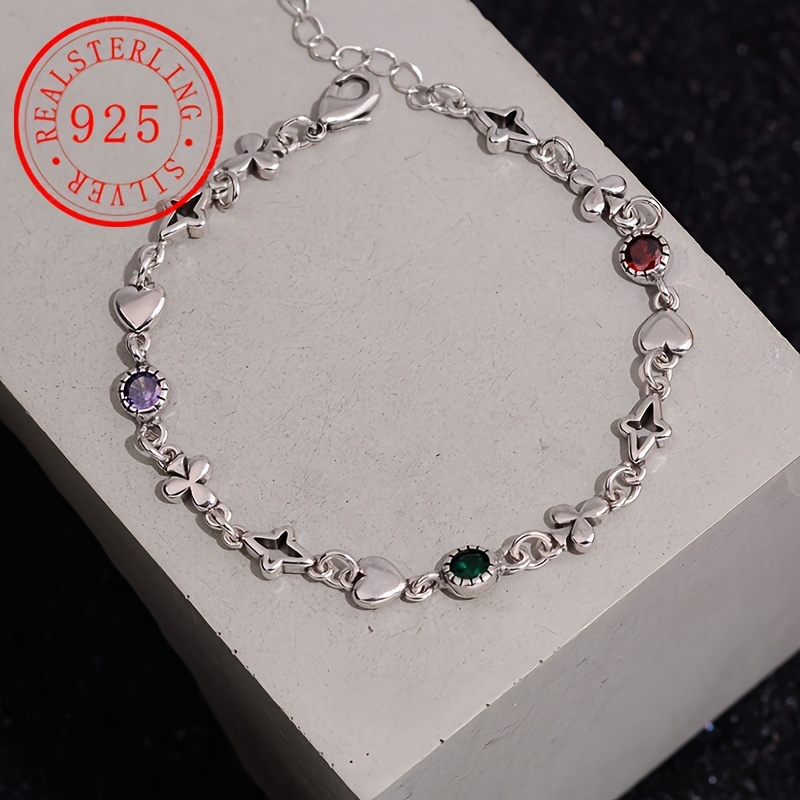 

Luxurious 925 Sterling Silvery Star Charm Bracelet With Cubic Zirconia - Perfect Gift For Her, Birthstone, Wear