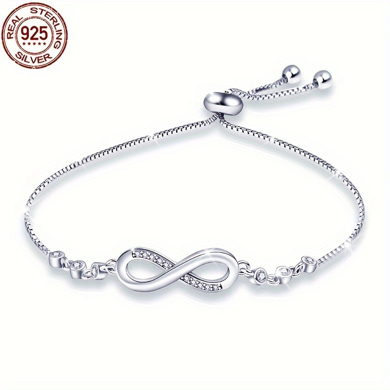 

Elegant Infinity Slider Link Bracelet - 925 Sterling Silver Thin Chain Jewelry With Handcrafted Detail - And Dainty Accessory For Women