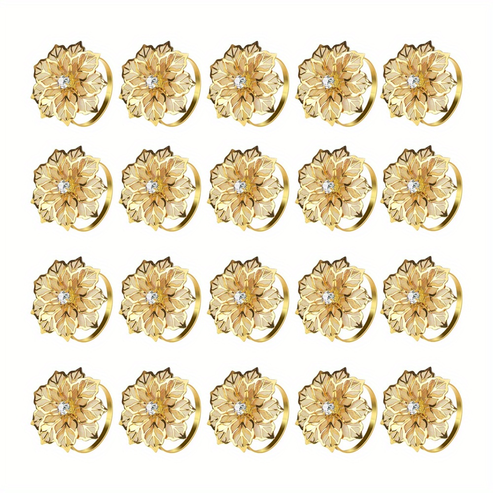 TEMU 20pcs Hollow Out Flower Metal Napkin Ring Round Table Bench Napkin Golden Napkin Holder For Wedding Party Holiday Banquet Christmas Dinner Decor