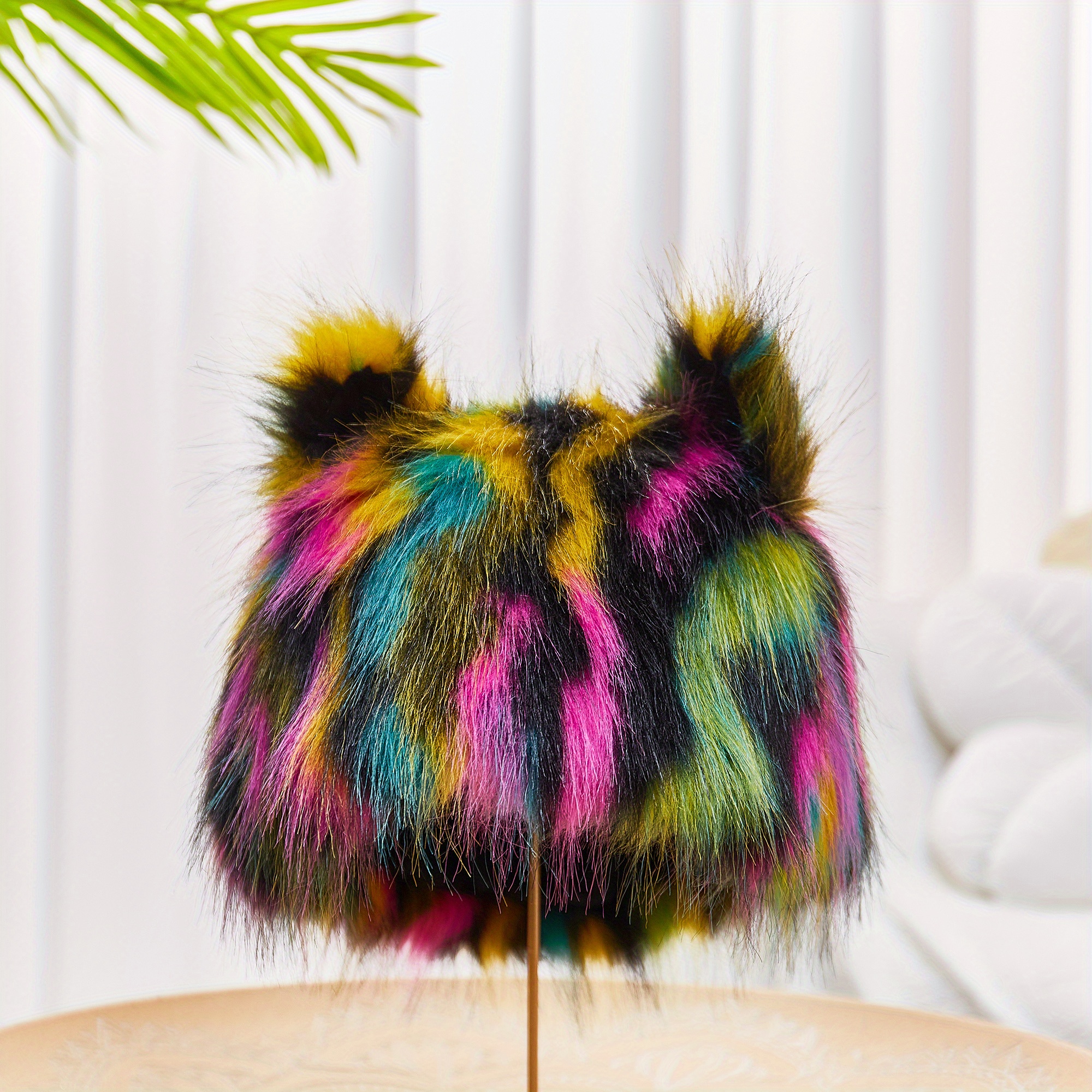 rainbow fuzzy bucket hat women winter furry plush faux fur  display picture 1