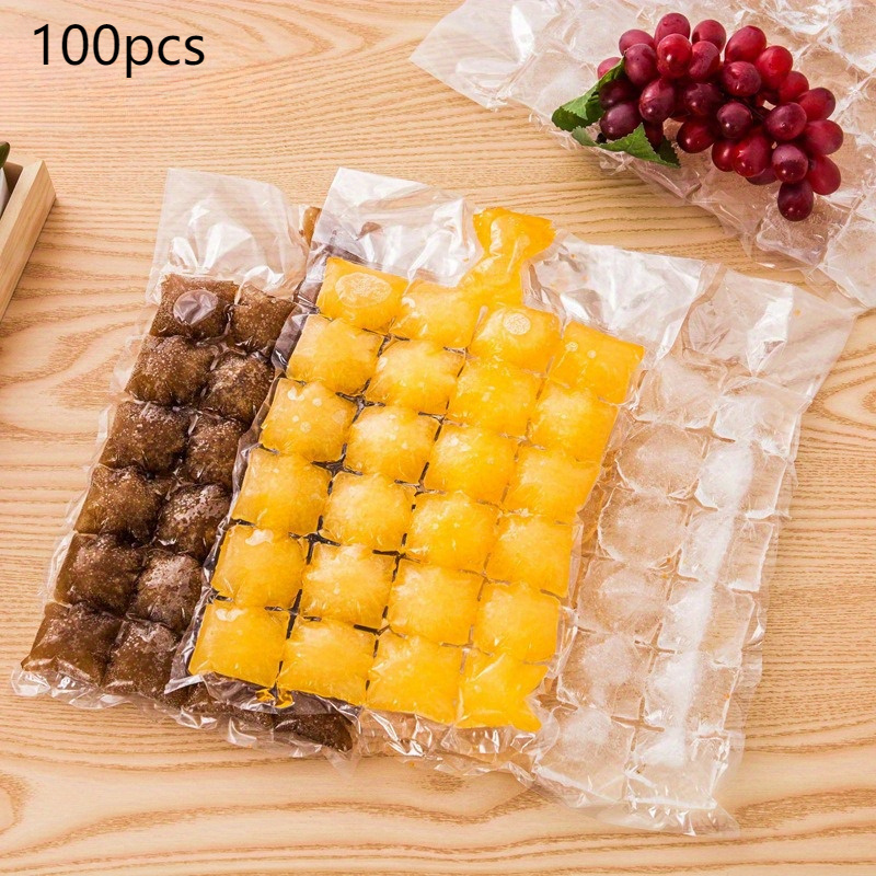 100pcs Disposable Cube Of Ice Bags, Creative Self-sealing Plastic Pouches, Material, Water-fillable Ice Molds For Cooling Beverages, Outdoor Kitchen Utensils
