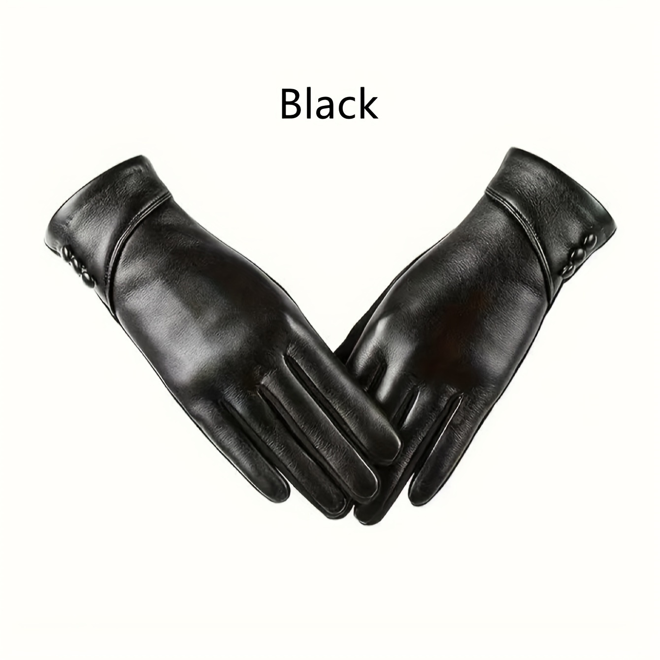 Women's Elegant Full Finger Genuine Leather Gloves, Solid Color, Stripe , Elasticity, Plush Lining, Windproof, Warm For Autumn And Winter, Casual Weekend Style