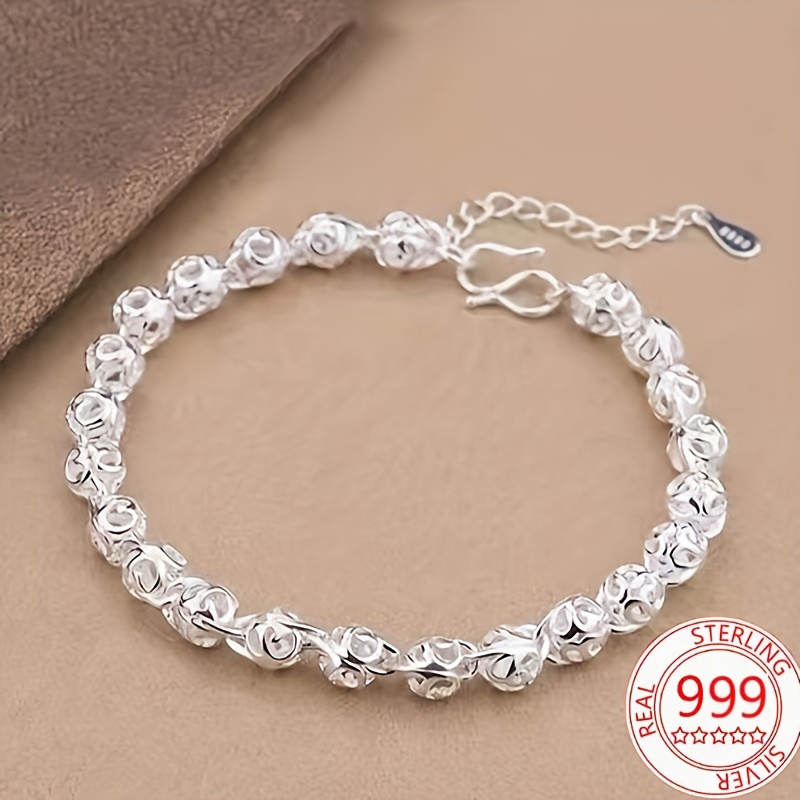 TEMU Nouveau bracelet à breloques en argent sterling 925, adapté aux femmes, motif rose élégant, placage argenté, style et sexy, adapté à un usage ,