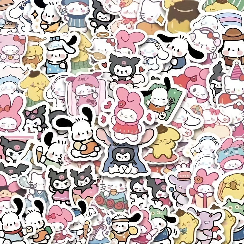 100pcs Stickers Suit-cute Hello Kitty, Cinnamoroll & Kuromi Vinyl Stickers For Water Bottles, Skateboards, Luggage | Durable Pvc Anime Stickers Cute Stickers Kawaii