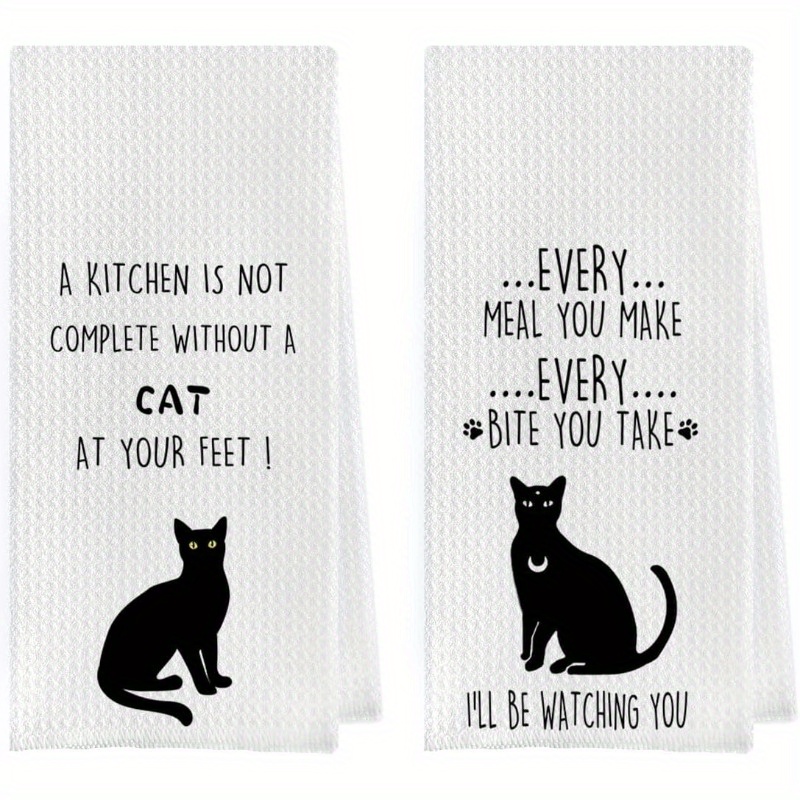 

2pcs 18x26inches Cat Gifts Dish Towels Set - Funny Cat Gift Weave Kitchen Towels, Towel, Cat Tea Towel,