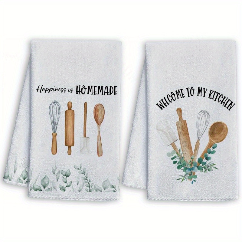 

2pc Modern Polyester Kitchen Towels Set - Super Dish Towels, 18x26 Inches Decorative Tea Towels With Botanical Eucalyptus Prints, Machine Washable Hand Towels For Kitchen Decor