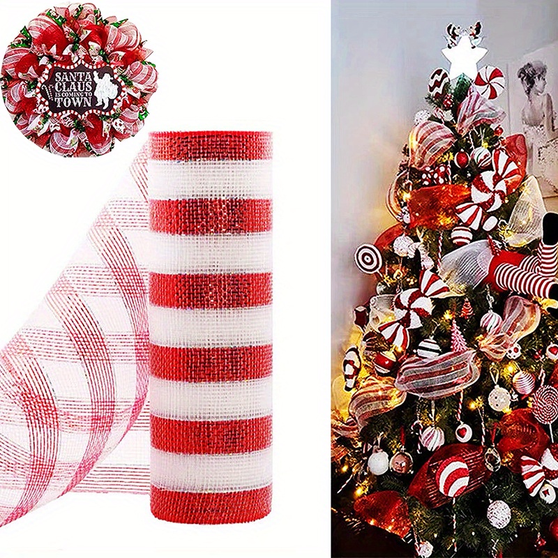 

1roll, Christmas Decorative Mesh, Christmas New Year Wreath/bow Making Supplies, Creative Festivals Decoration Mesh Rolls, Diy Colorful Gift Packaging Mesh