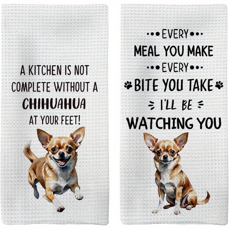 

2pcs Chihuahua Kitchen Towels, 18x26 Inches, Super Soft Polyester, Style, Machine Washable, Rectangular Hand Towels For Dog Lovers, Ideal Gift For Women