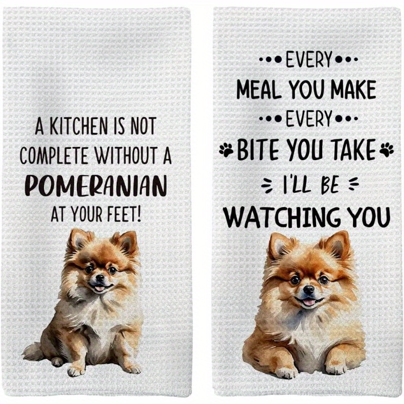 TEMU 2-pack 18x26 Inches Pomeranian Dog Kitchen Towels, Soft Polyester Dish Towels With Funny Quotes, Modern Rectangular Hand Towels For Home Decor, Machine Washable