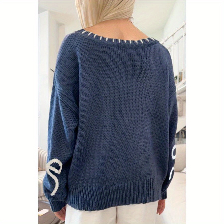 

Women Sweaters Long Sleeve Crewneck Bow Ribbed Oversized Fall Knitwear Top