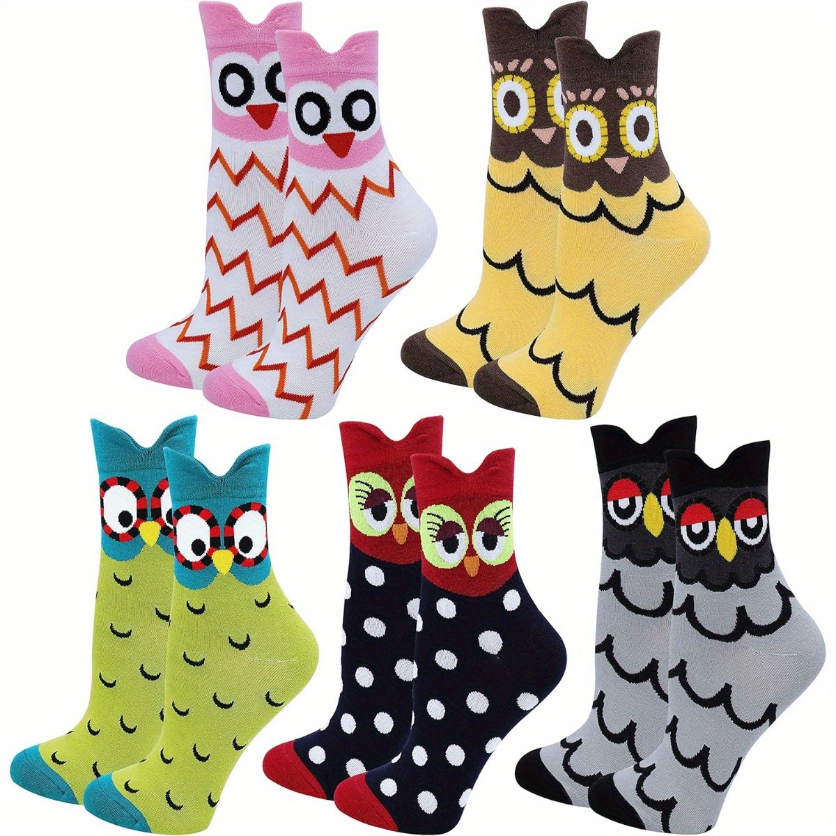 E-shop 5 Paar Niedliche Eulen-Druck Socken Geschenke für Frauen – Lustige, Atmungsaktive und Bequeme Sportsocken in Vielseitiger Mode