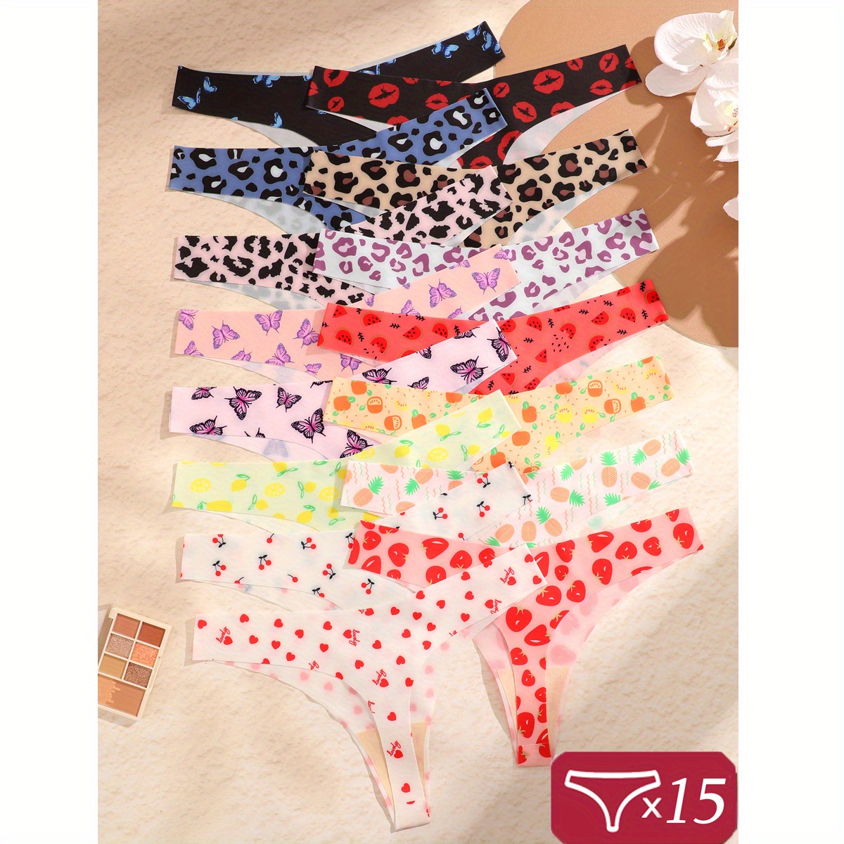 

15pcs Women Printed Panties And G-string 15