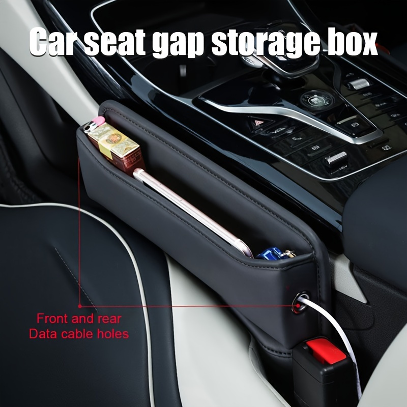 

1pc Fit Pu Leather Car Seat Gap Storage Box With Cup Holder, Front And Rear Holes, Vehicle Interior Accessory, Car Storage