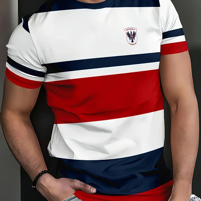 

1pc - T-, Stripes, 3d Print, , Polyester Slight , Regular Fit, Tee For Adults