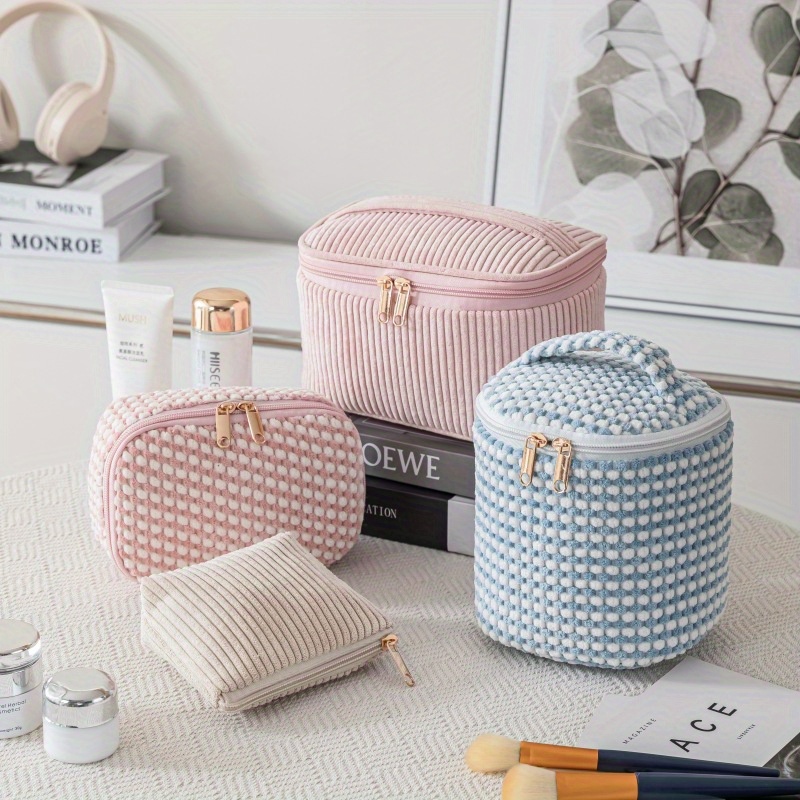 

Velvet Cosmetic Bag Travel Portable Lipstick Bag Large Opening Classification Storage Bag Velvet Handheld Wash Bag Set