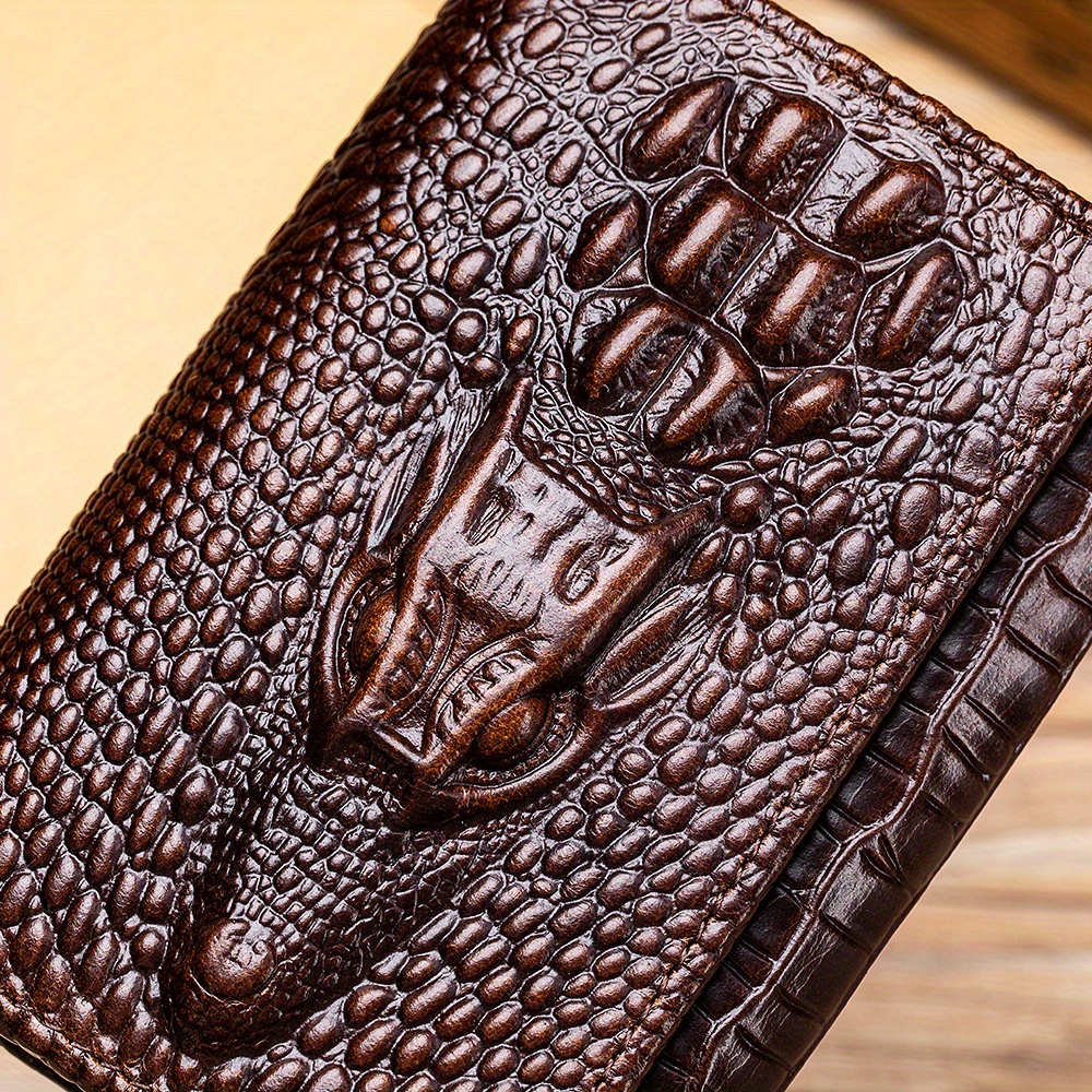 

Premium Genuine Leather Men' - Vintage Crocodile Pattern, Rfid Blocking, Multi-card Holder, Short Trifold In Brown - Ideal For Valentine's, Father's Day & Christmas Gifts, Leather Wallet