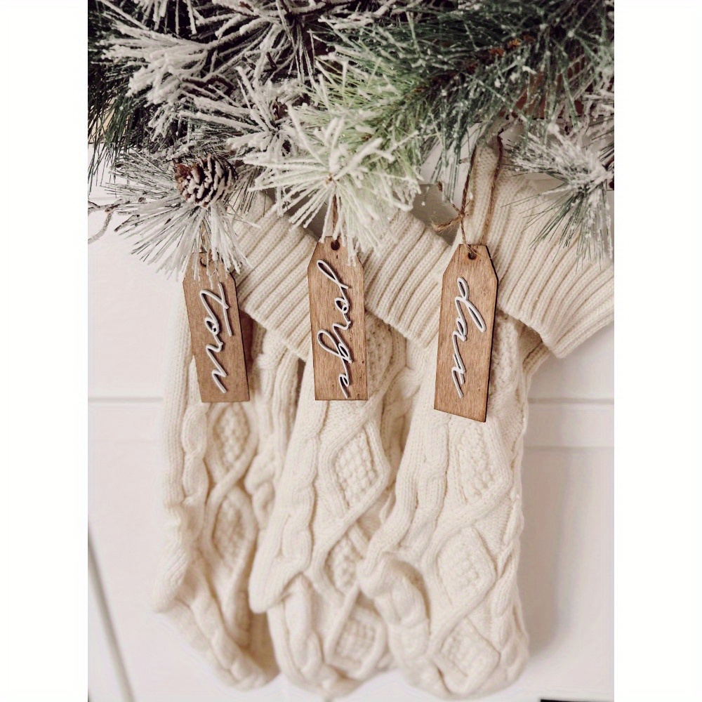 

Custom Wooden Christmas Stocking Tags With Beads - Personalized Letter Ornaments For Holiday Decor, No Power Needed