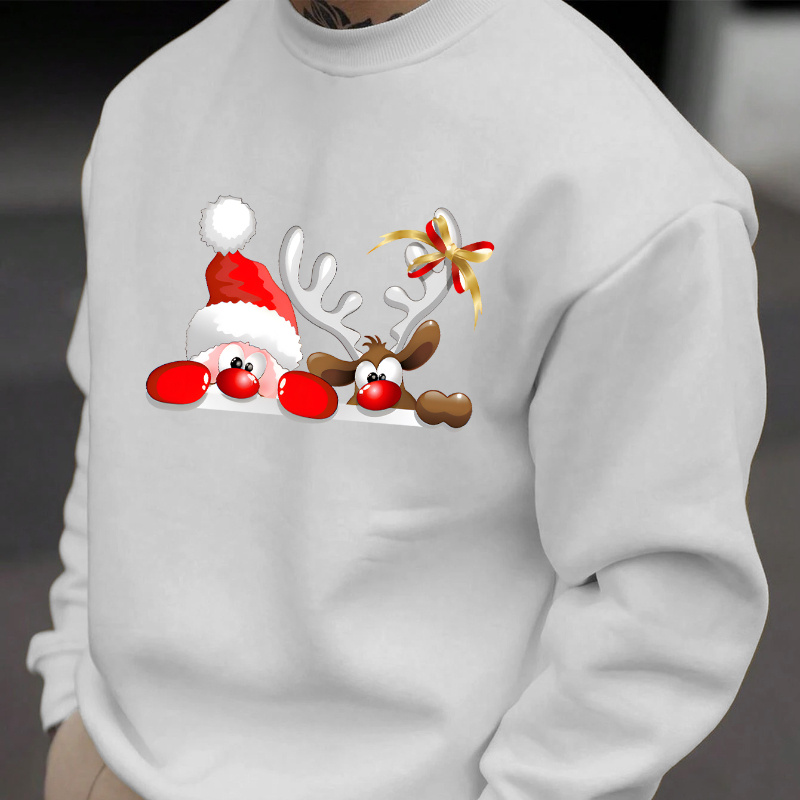 

Autumn Simple And Casual Loose Round Neck Men's Hoodie With Cute Santa Claus And Fawn Print