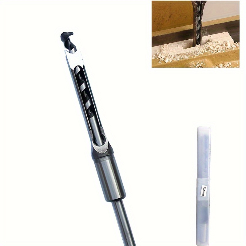 1pc High-end Carbon Steel Woodworking Square Hole Drill Bit - Size 12.5mm, Round Shank, Glossy Surface