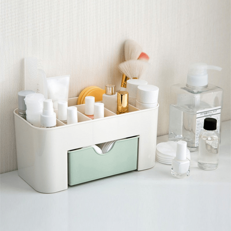 

Makeup Organizer With Drawer - Mold-resistant Plastic Storage For Cosmetics, Brushes, Jewelry & Skincare On Bathroom Countertop