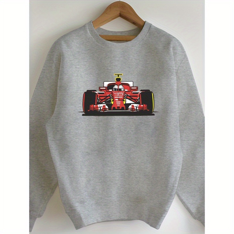 

1pc Women's Casual Crew Neck Sweatshirt With Geometric Formula Racing , Polyester Knit Fabric, Regular Length - Fall/