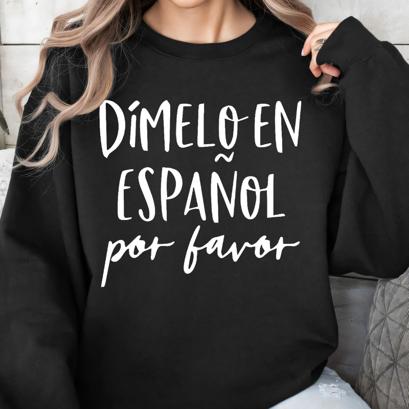 

Women's Casual Pullover Sweatshirt, Spanish Letter Print, Classic Thin Loose Fit Long Sleeve Round Neck, Knitted Polyester Fabric, Autumn/ Top