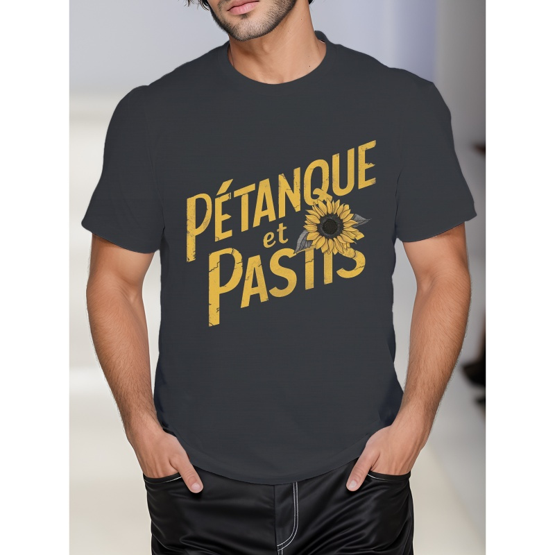 

T-shirt décontracté pour hommes à manches courtes avec unique de pétanque & - Polyester respirant, col rond, pour l'été