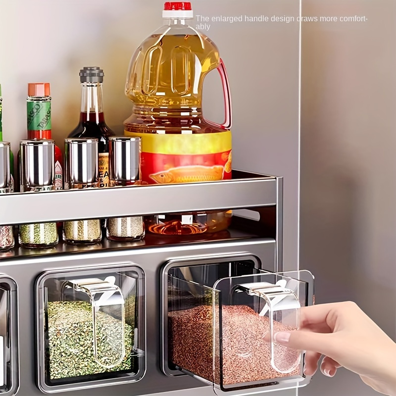 1pc aluminum wall mounted kitchen organizer with seasoning containers and jars no drill installation for home and restaurant use details 0