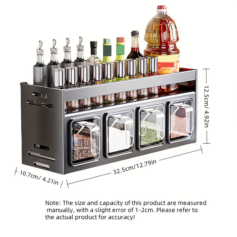 1pc aluminum wall mounted kitchen organizer with seasoning containers and jars no drill installation for home and restaurant use details 4