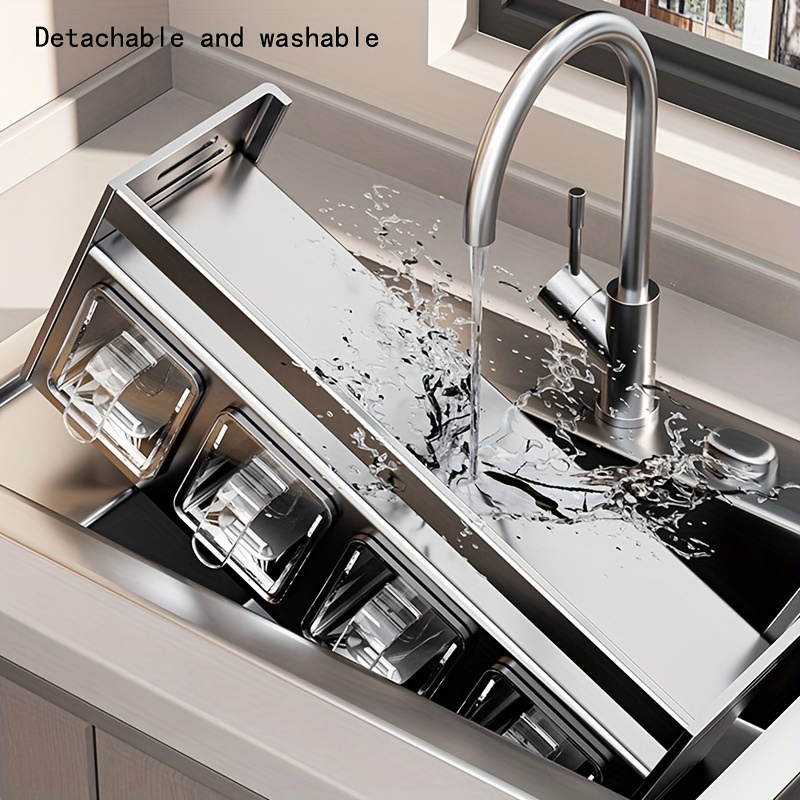 1pc aluminum wall mounted kitchen organizer with seasoning containers and jars no drill installation for home and restaurant use details 5