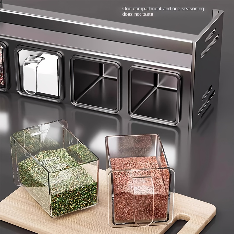 1pc aluminum wall mounted kitchen organizer with seasoning containers and jars no drill installation for home and restaurant use details 6