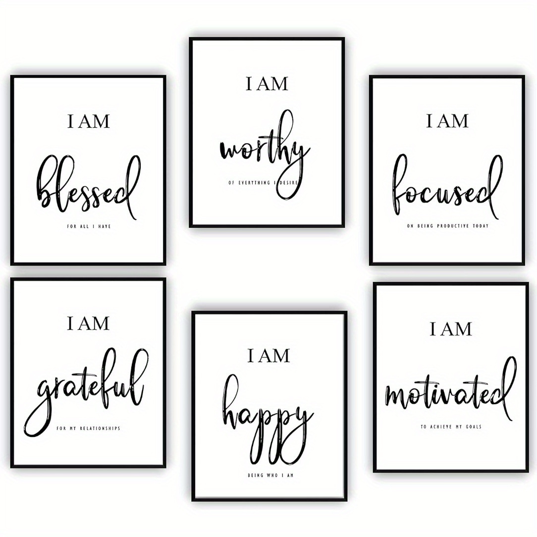 Image of 2d Flat, 2d Flat, 6pcs Unframed Inspirational Wall Art Set Of 6: Motivational Quotes Posters For Office And Bedroom, Black And White Frameless Prints, Halloween Decorations, Christmas Decorations