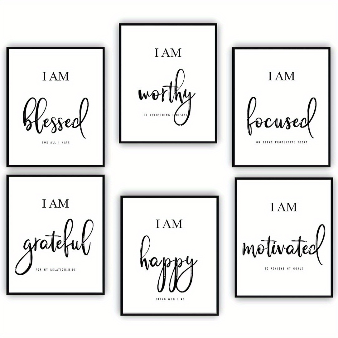 

6pcs Inspirational Quotes , Black & White Posters, Motivational Phrases For Office & Bedroom, 11x14 Inches, Art Prints For Classroom Decor