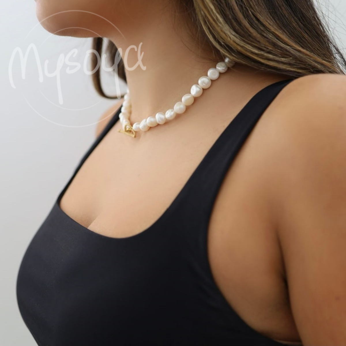 MYSOYA Baroque Pearls Heart Clasp Necklace