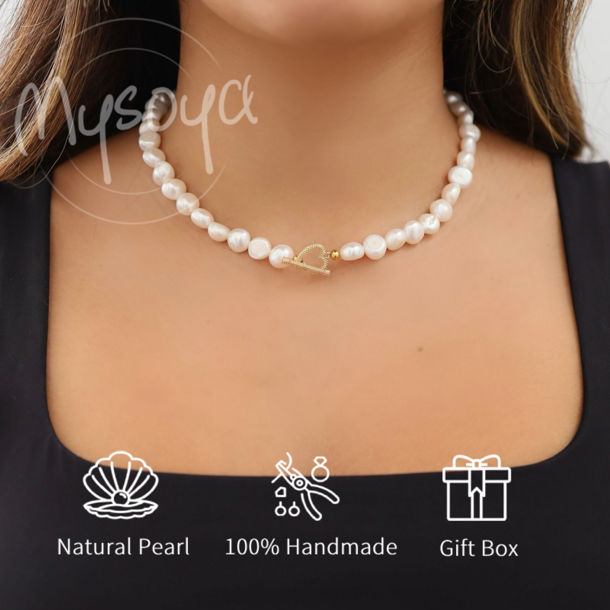 MYSOYA Baroque Pearls Heart Clasp Necklace