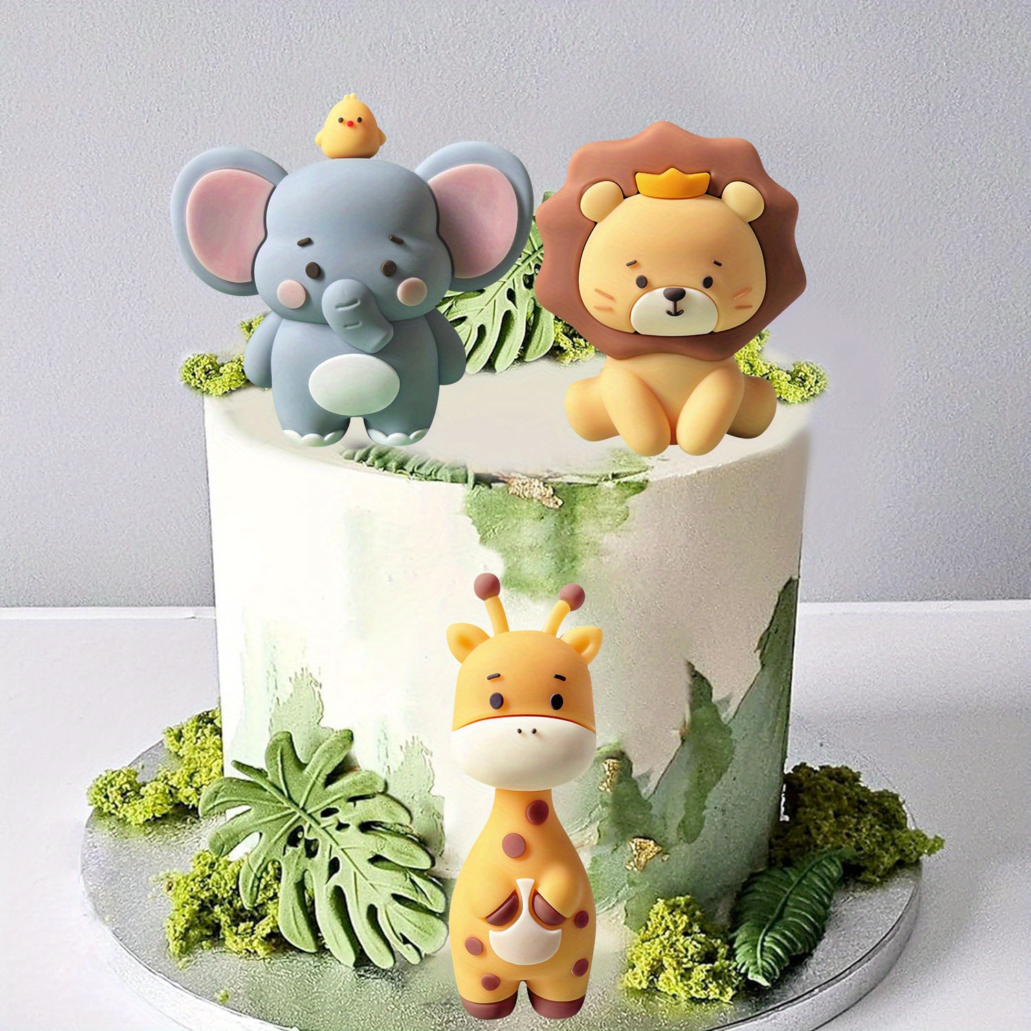 

3pcs Animal Cake Toppers - Lion, Elephant & Giraffe Designs For Wild 1 Birthday Parties And Jungle Themed Events