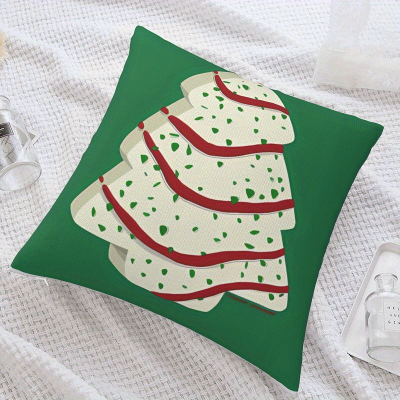 

1pc Chrismas , Christmas Tree Snack Cake Design Decorative Pillow Cover For Living Room Bedroom Couch Sofa, Home, Room Decor, Party Decor, Decorations, Double-sided Printed (no Pillow Insert)